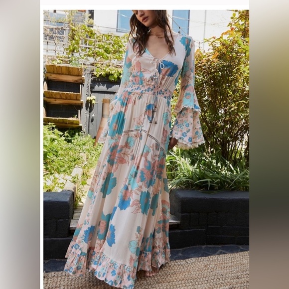 Free People Dresses & Skirts - NET $229 Free People Floral Maxi Dress with double Bell Sleeves
